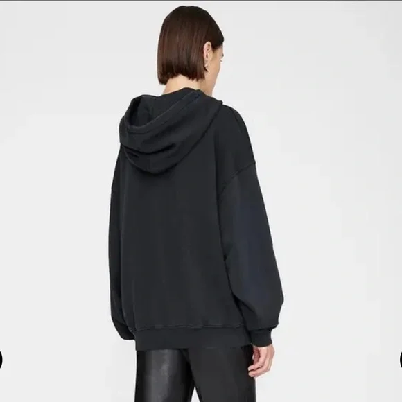 NWT Anine Bing $220 Faded Black/Grey Logo Hoodie XXS (VERY oversized) 23” PTP - Picture 3 of 11